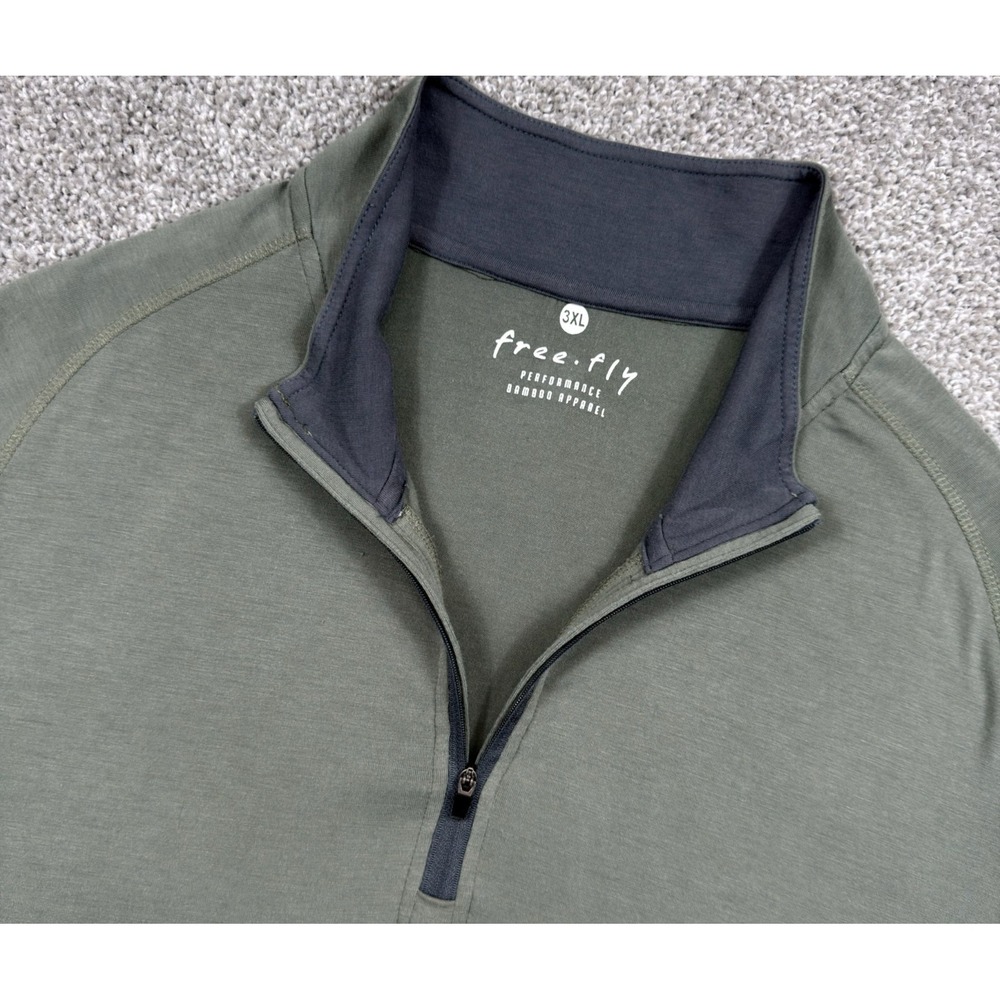 Free Fly Mens 3XL Bamboo 1/4 Zip Tackle Shop Montana Fly Fishing Pullover Green